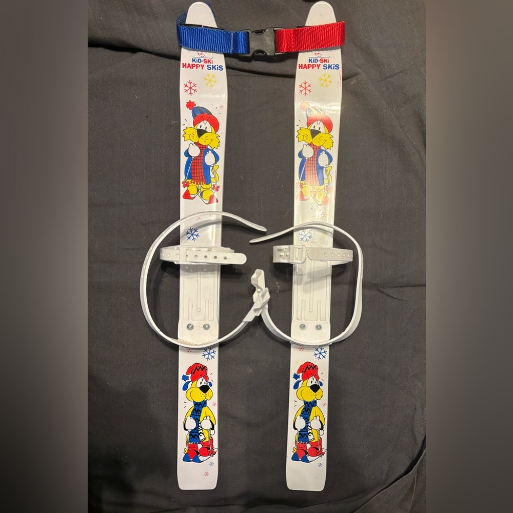 Vintage Komperdell Happy Skis Christmas Themed 26" With Bindings 1980's Kids